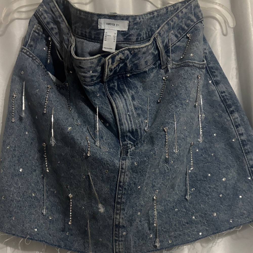 Forever 21 Blue Embellished A-Line Skirt